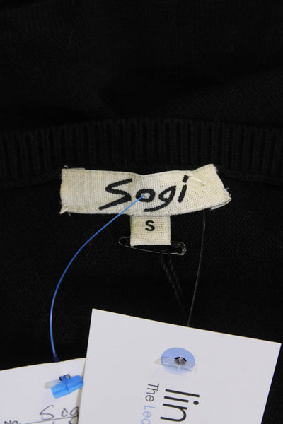 Sogi Womens Patch Detail Long Sleeve V-Neck Pullover Sweater Black Size S
