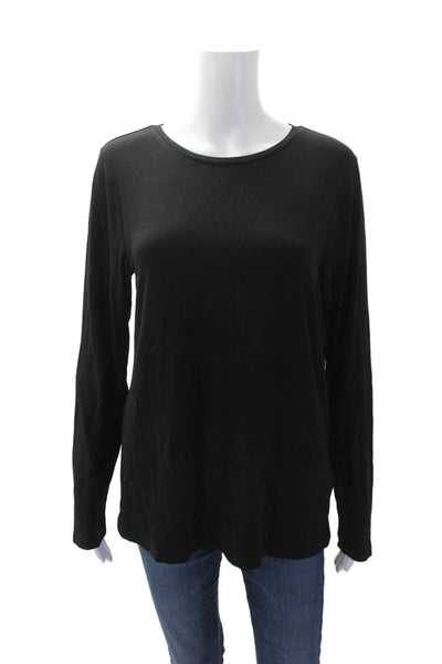 Halston Womens Long Sleeves Crew Neck Tee Shirt Rich Black Size Large