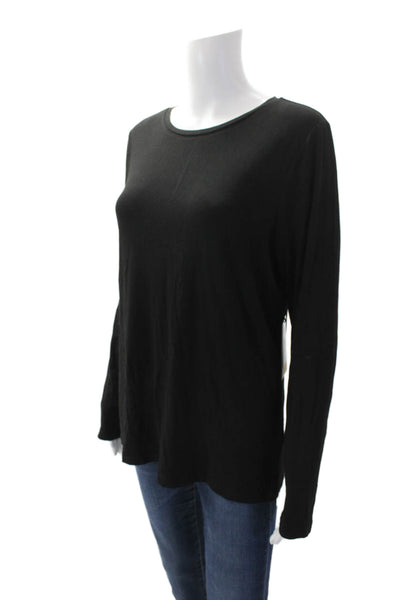Halston Womens Long Sleeves Crew Neck Tee Shirt Rich Black Size Large