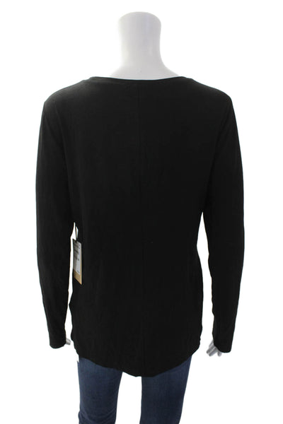 Halston Womens Long Sleeves Crew Neck Tee Shirt Rich Black Size Large