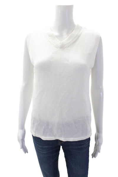 Zara Womens Sleeveless Pullover V Neck Shell Sweater White Size Large