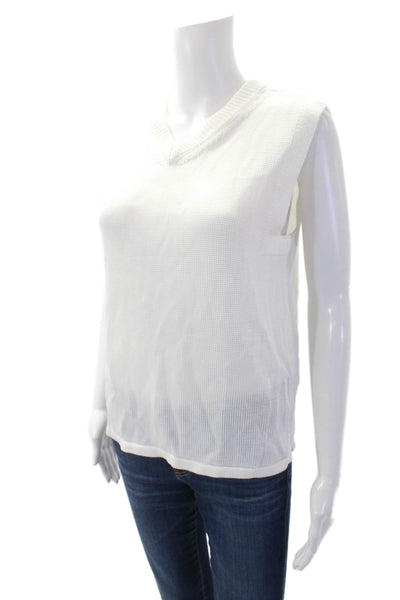 Zara Womens Sleeveless Pullover V Neck Shell Sweater White Size Large