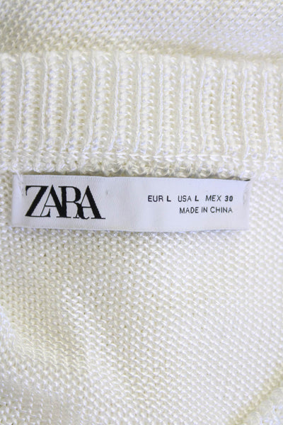 Zara Womens Sleeveless Pullover V Neck Shell Sweater White Size Large