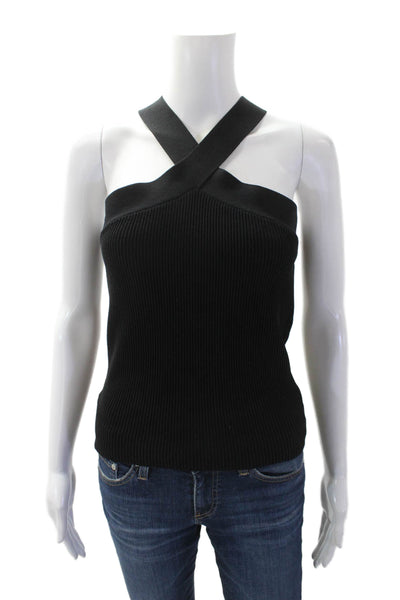 Babaton Womens Ribbed Sleeveless Halter Neck Blouse Black Size Large