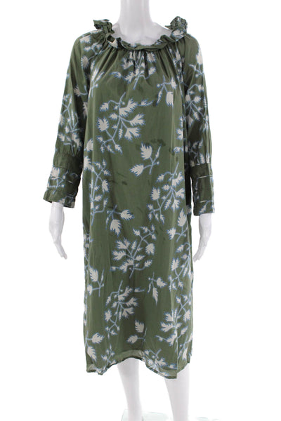 Mirth Womens Long Sleeve Scoop Neck Floral Dress Green Size XS