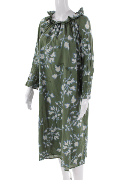 Mirth Womens Long Sleeve Scoop Neck Floral Dress Green Size XS
