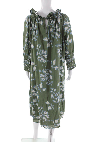 Mirth Womens Long Sleeve Scoop Neck Floral Dress Green Size XS