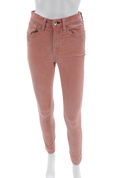 Rag & Bone Womens Cotton Zip Button Slim Leg Corduroy Pants Pink Size EUR 27