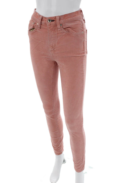 Rag & Bone Womens Cotton Zip Button Slim Leg Corduroy Pants Pink Size EUR 27