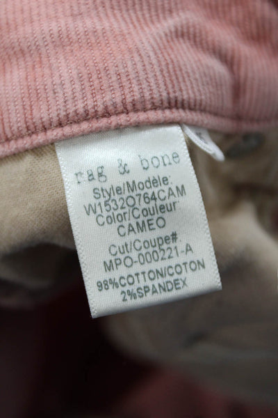 Rag & Bone Womens Cotton Zip Button Slim Leg Corduroy Pants Pink Size EUR 27