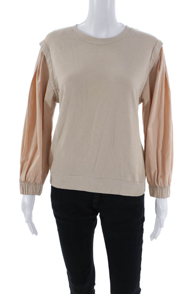 Nation LTD Womens Cotton Long Sleeve Round Neck Knit Top Nude Size S