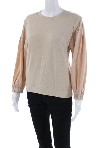 Nation LTD Womens Cotton Long Sleeve Round Neck Knit Top Nude Size S