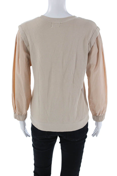 Nation LTD Womens Cotton Long Sleeve Round Neck Knit Top Nude Size S