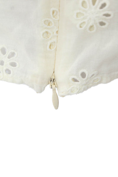 Love Shack Fancy Womens Short Sleeve Ruffled Eyelet Crop Top White Size Medium