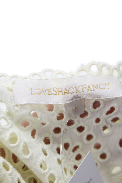 Love Shack Fancy Womens Short Sleeve Ruffled Eyelet Crop Top White Size Medium