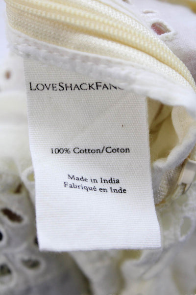 Love Shack Fancy Womens Short Sleeve Ruffled Eyelet Crop Top White Size Medium