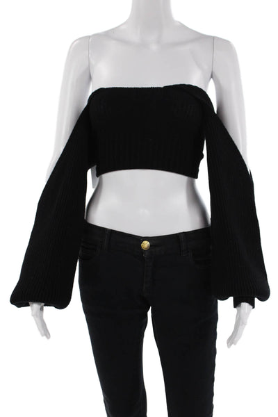 Zara Womens Long Sleeve Turtleneck Ribbed Super Cropped Sweater Black Medium