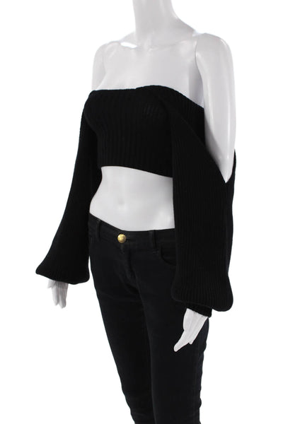 Zara Womens Long Sleeve Turtleneck Ribbed Super Cropped Sweater Black Medium