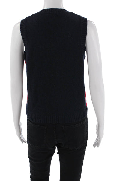 Brandy Melville Womens V Neck Heart Argyle Sweater Vest Navy Red White Small