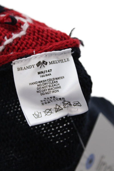 Brandy Melville Womens V Neck Heart Argyle Sweater Vest Navy Red White Small