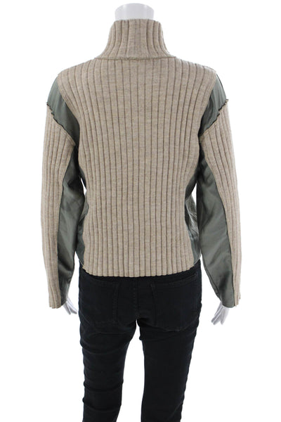 Zara Womens Long Sleeve Mock Neck Satin Trim Ribbed Sweater Brown Gray Medium