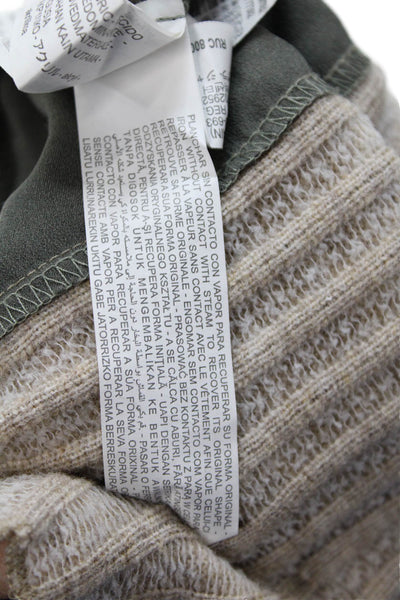 Zara Womens Long Sleeve Mock Neck Satin Trim Ribbed Sweater Brown Gray Medium