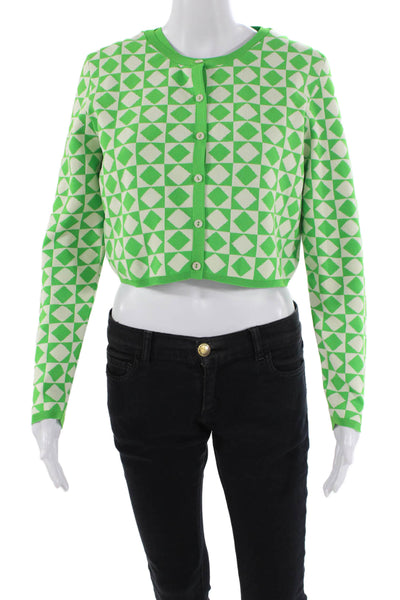 Zara Womens Check Knit Tank Top Cardigan Sweater Set Green White Size Medium