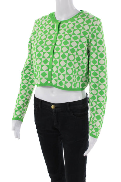 Zara Womens Check Knit Tank Top Cardigan Sweater Set Green White Size Medium