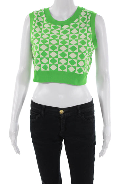 Zara Womens Check Knit Tank Top Cardigan Sweater Set Green White Size Medium