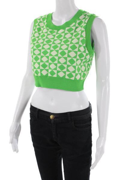 Zara Womens Check Knit Tank Top Cardigan Sweater Set Green White Size Medium