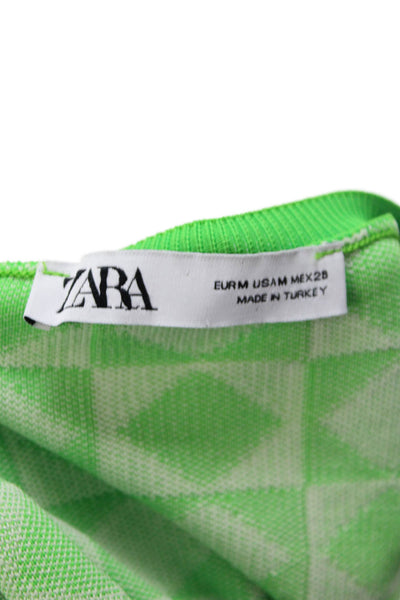 Zara Womens Check Knit Tank Top Cardigan Sweater Set Green White Size Medium