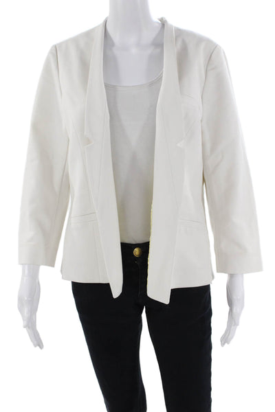 Catherine Catherine Malandrino Womens Open Front Blazer Jacket White Cotton 12