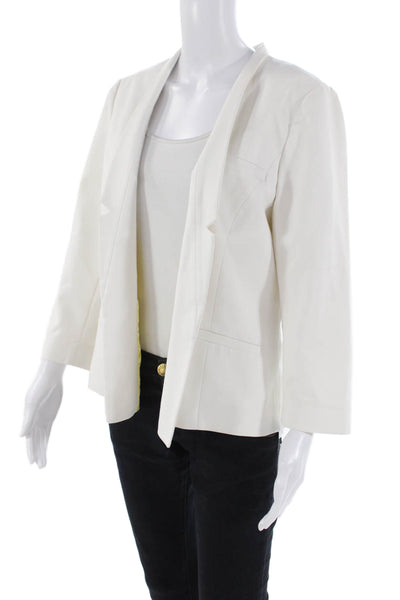 Catherine Catherine Malandrino Womens Open Front Blazer Jacket White Cotton 12
