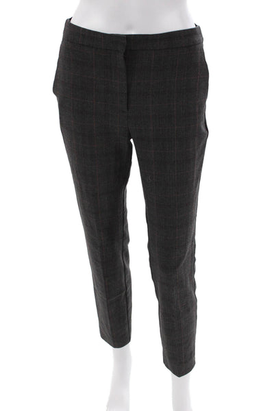 Zara Womens Zipper Fly Mid Rise Pleated Plaid Pants Gray Brown Size Medium