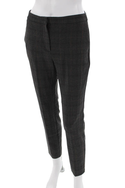 Zara Womens Zipper Fly Mid Rise Pleated Plaid Pants Gray Brown Size Medium