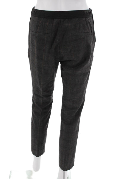 Zara Womens Zipper Fly Mid Rise Pleated Plaid Pants Gray Brown Size Medium