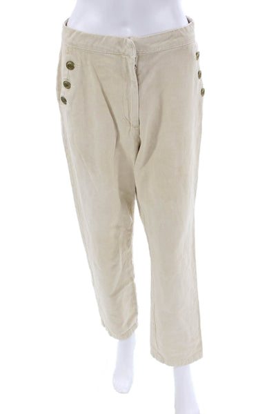 Zara Womens Zipper Fly High Rise Straight Leg Twill Pants Beige Cotton Large