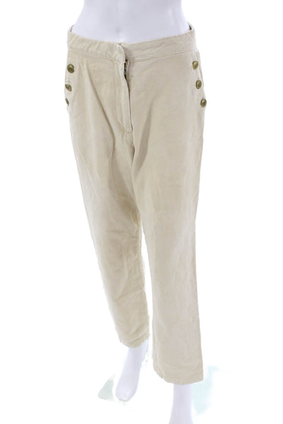 Zara Womens Zipper Fly High Rise Straight Leg Twill Pants Beige Cotton Large