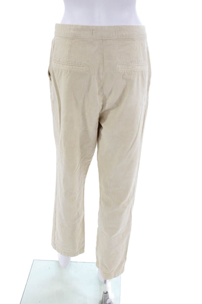 Zara Womens Zipper Fly High Rise Straight Leg Twill Pants Beige Cotton Large