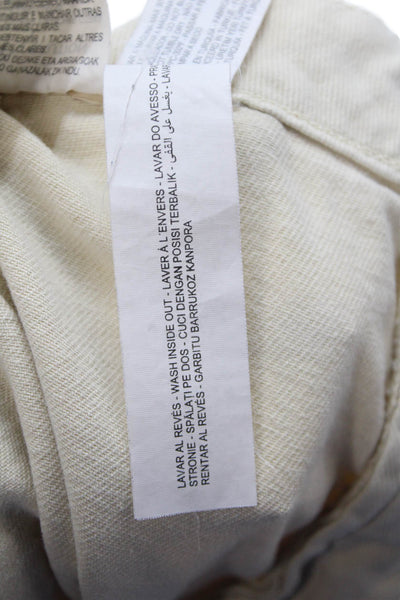 Zara Womens Zipper Fly High Rise Straight Leg Twill Pants Beige Cotton Large