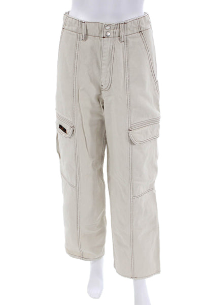BDG Womens Zipper Fly High Rise Straight Leg Denim Cargo Pants White Size 28