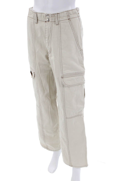 BDG Womens Zipper Fly High Rise Straight Leg Denim Cargo Pants White Size 28