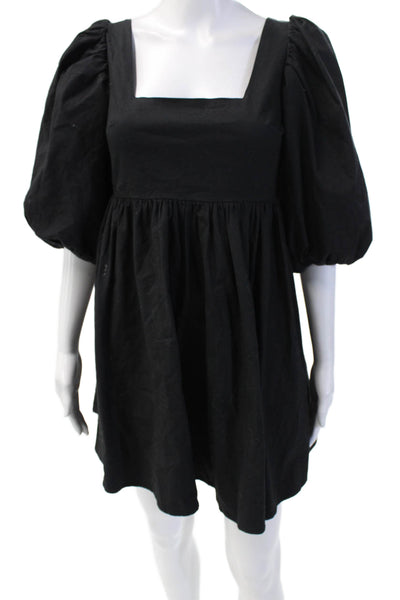 Lovers + Friends Women's Square Neck Puff Sleeves Flare Mini Dress Black Size XS