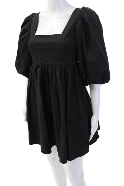 Lovers + Friends Women's Square Neck Puff Sleeves Flare Mini Dress Black Size XS