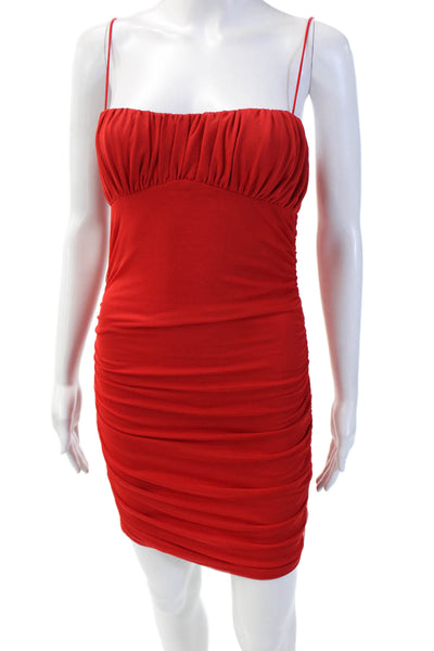 Princess Polly Women's Spaghett Straps Ruched Fitted Mini Dress Red Size 6