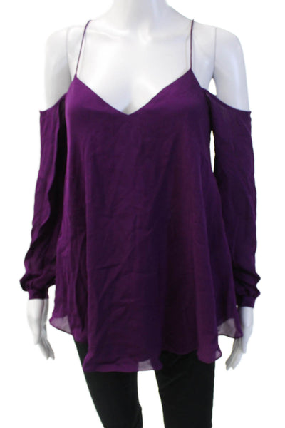 Haute Hippie Women's V-Neck Cold Shoulder Blouse Purple Size XS