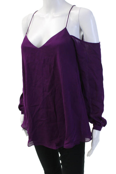 Haute Hippie Women's V-Neck Cold Shoulder Blouse Purple Size XS