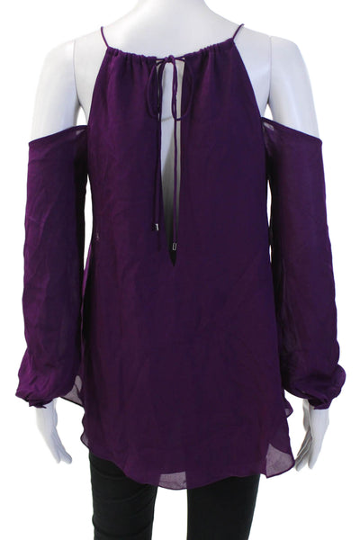 Haute Hippie Women's V-Neck Cold Shoulder Blouse Purple Size XS