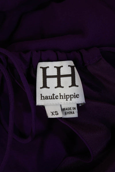 Haute Hippie Women's V-Neck Cold Shoulder Blouse Purple Size XS