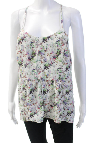 Barneys New York Women's Scoop Neck Spaghetti Straps Silk Floral Blouse Size 8